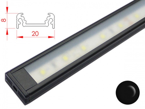 Réglette LED Plate Profilé aluminium-20x8mm-Couleur Noire