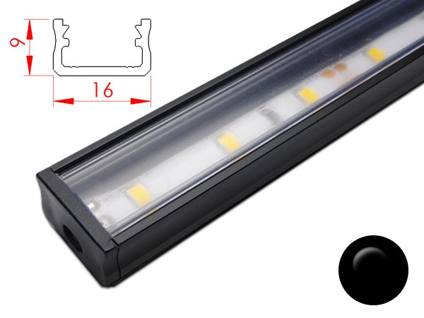 Réglette LED Plate Profilé aluminium-20x8mm-Couleur Noire