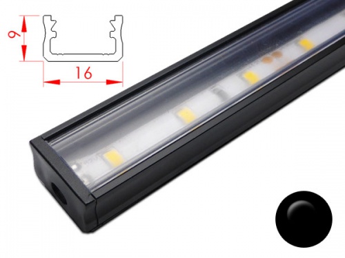 Réglette LED plate - 16x9mm - Couleur Noire + Alimentation 12V