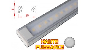 Réglette LED plate Haute Puissance- 20x8mm - Couleur Alu + Alimentation 12V