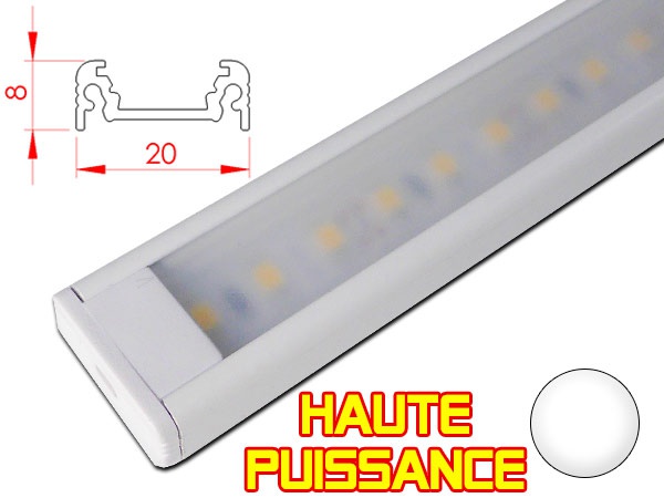 Réglette LED plate Haute Puissance- 20x8mm - Couleur Alu + Alimentation 12V