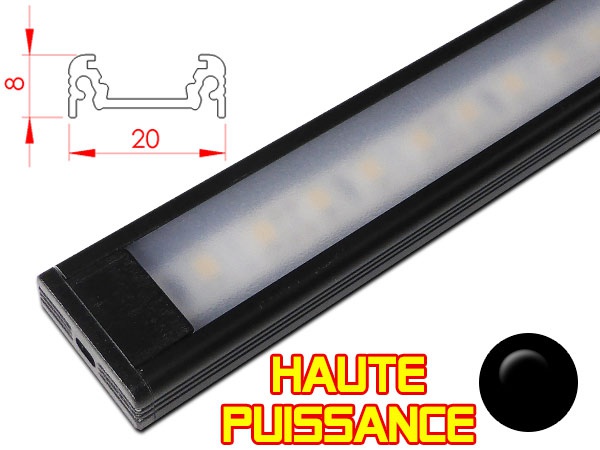 Réglette LED Plate Profilé aluminium-20x8mm-Couleur Noire