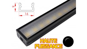 Réglette LED plate Haute Puissance - 16x9mm - Noire + Alimentation 12V