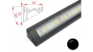 Réglette LED Inclinée 30° - 20x16mm - Noire + Alimentation 12V