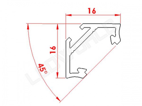 Réglette LED Angulaire 45° Profilé aluminium-16x16mm-Couleur Alu