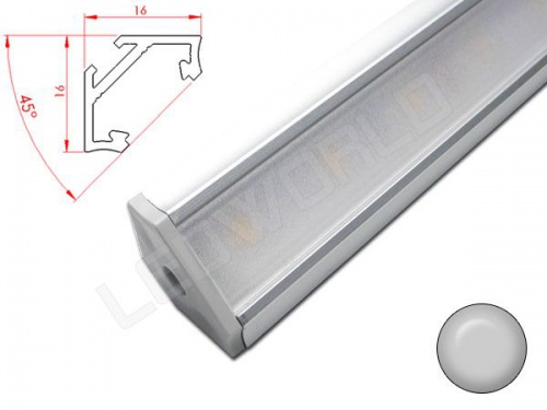 Réglette LED Inclinée 45° - 16x16mm - Aluminium + Alimentation 12V