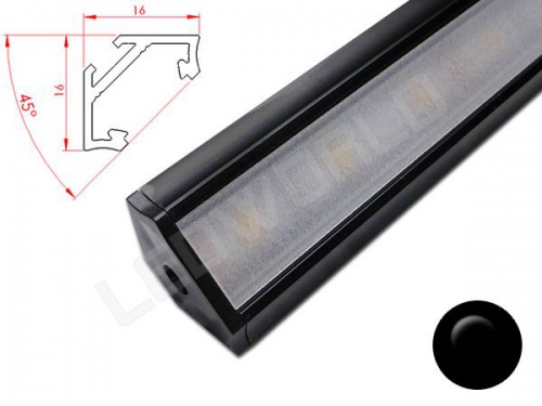 Profile LED alu anodisé noir pour éclairage 45°