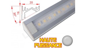 Réglette LED Inclinée 30° Haute Puissance - 20x16mm - Aluminium + Alimentation 12V