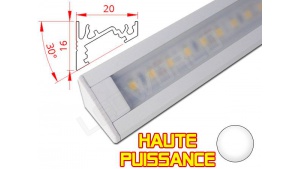 Réglette LED Inclinée 30° Haute Puissance - 20x16mm - Blanche + Alimentation 12V