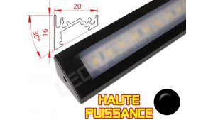 Réglette LED Inclinée 30° Haute Puissance - 20x16mm - Noire + Alimentation 12V