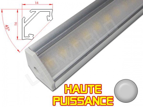 Réglette LED Inclinée 45° Haute Puissance - 16x16mm - Aluminium + Alimentation 12V