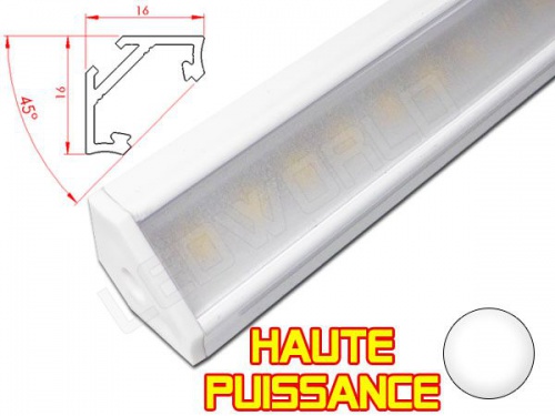 Réglette LED Inclinée 45° - 16x16mm - Aluminium + Alimentation 12V