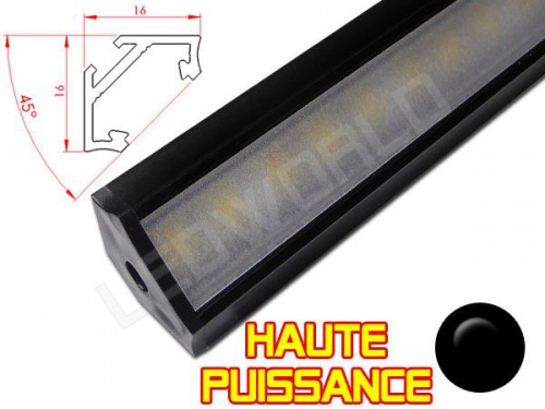 Réglette LED Inclinée 45° Haute Puissance - 16x16mm - Aluminium + Alimentation 12V