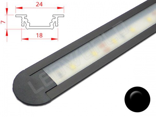 Réglette LED Encastrable - 24x7mm - Noire + Alimentation 12V