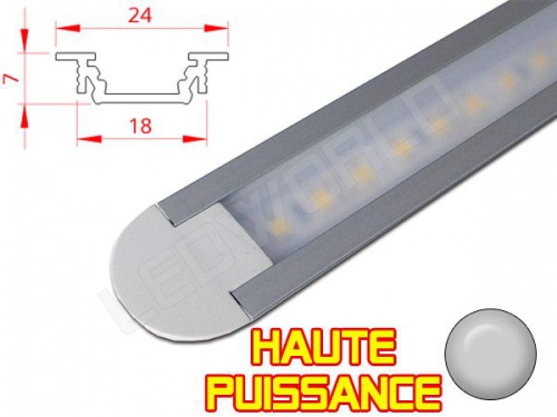 Réglette LED Encastrable - Haute Puissance - 24x7mm - Aluminium + Alimentation 12V