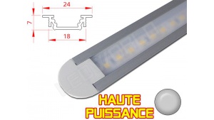 Réglette LED Encastrable - Haute Puissance - 24x7mm - Aluminium + Alimentation 12V