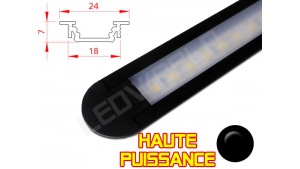 Réglette LED Encastrable - Haute Puissance - 24x7mm - Noire + Alimentation 12V