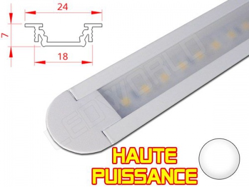 Réglette LED Encastrable - Haute Puissance - 24x7mm - Aluminium + Alimentation 12V