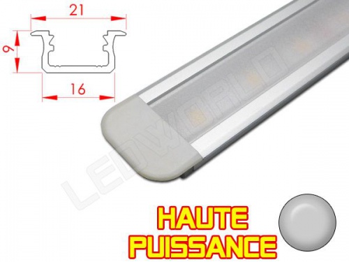 Réglette LED Encastrable Haute Puissance - 21x9mm - Aluminium + Alimentation 12V