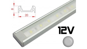 Réglette LED plate 20x8mm Couleur Alu Camping Car/Utilitaire 12V