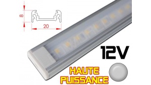 Réglette LED plate Haute Puissance 20x8mm - Couleur Alu Camping Car/Utilitaire 12V