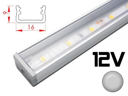 Réglette LED plate 16x9mm Couleur Alu Camping Car/Utilitaire 12V