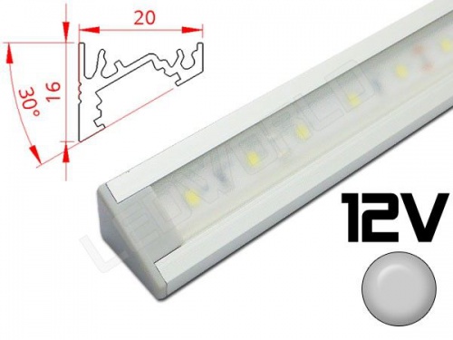 Réglette LED inclinée 30° 20x16mm Couleur Alu Camping Car/Utilitaire 12V