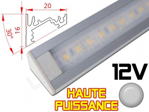 Réglette LED Inclinée 30° Haute Puissance 20x16mm - Couleur Alu Camping Car/Utilitaire 12V