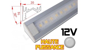 Réglette LED Inclinée 30° Haute Puissance 20x16mm - Couleur Alu Camping Car/Utilitaire 12V