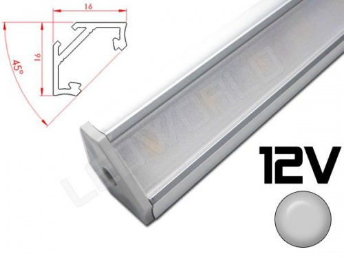 Réglette LED inclinée 45° 16x16mm Couleur Alu Camping Car/Utilitaire 12V