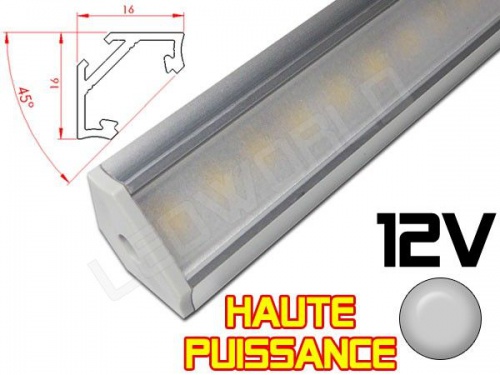 Réglette LED Haute Puissance inclinée 45° 16x16mm Couleur Alu Camping Car/Utilitaire 12V