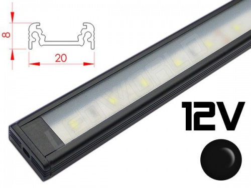 Réglette LED Plate Noire 20x8mm Camping-car Utilitaire 12V