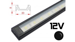 Réglette LED plate 20x8mm Couleur Noire Camping Car/Utilitaire 12V