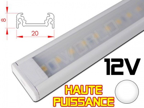 Réglette LED plate Haute Puissance 20x8mm - Couleur Alu Camping  Car/Utilitaire 12V