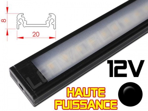 Réglette LED Plate Noire 20x8mm Camping-car Utilitaire 12V