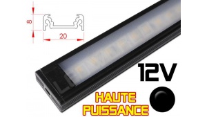 Réglette LED plate Haute Puissance 20x8mm - Couleur Noire Camping Car/Utilitaire 12V