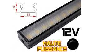 Réglette LED plate Haute Puissance 16x9mm - Couleur Noire Camping Car/Utilitaire 12V