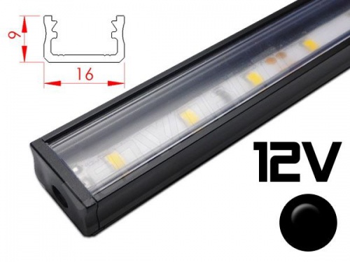 Réglette LED plate 16x9mm Couleur noire Camping Car/Utilitaire 12V