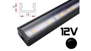 Réglette LED plate 16x9mm Couleur Noire Camping Car/Utilitaire 12V