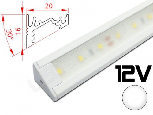 Réglette LED inclinée 30° 20x16mm Couleur blanche Camping Car/Utilitaire 12V