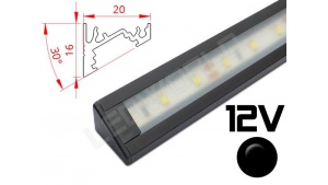 Réglette LED inclinée 30° 20x16mm Couleur Noire Camping Car/Utilitaire 12V