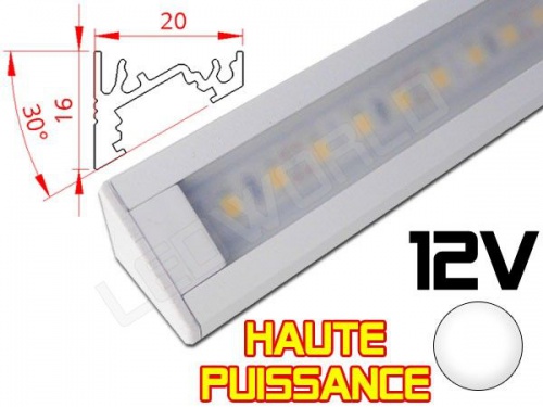 Réglette LED Inclinée 30° Haute Puissance 20x16mm - Couleur blanche Camping Car/Utilitaire 12V