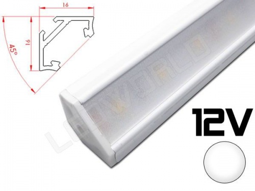 Réglette LED inclinée angulaire 45° 16x16mm Couleur blanche Camping Car/Utilitaire 12V