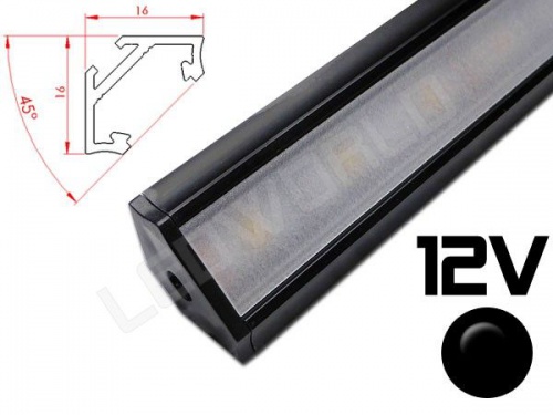 Réglette LED inclinée 45° 16x16mm Couleur noire Camping Car/Utilitaire 12V