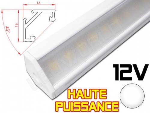 Réglette LED Haute Puissance inclinée 45° 16x16mm Couleur Alu Camping Car/Utilitaire 12V