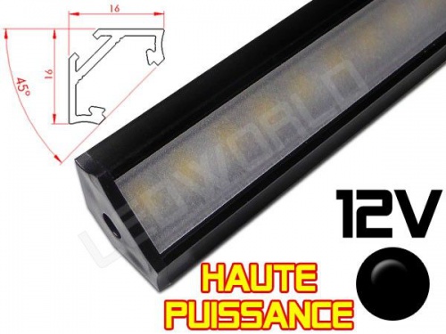 Réglette LED Haute Puissance inclinée 45° 16x16mm Couleur Alu Camping Car/Utilitaire 12V