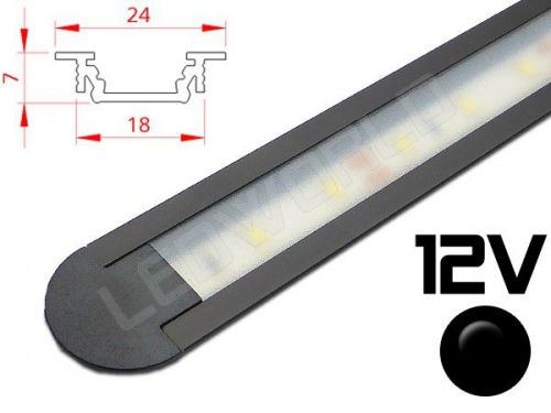 Réglette LED Encastrable 24x7mm Noire Camping-car Utilitaire 12V