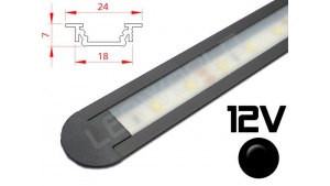 Réglette LED Encastrable 24x7mm Couleur Noire Camping Car/Utilitaire 12V