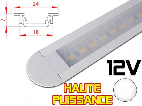 Réglette LED Encastrable Haute Puissance 24x7mm - Couleur Alu Camping Car/Utilitaire 12V