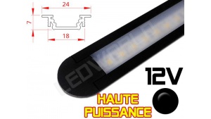 Réglette LED Encastrable Haute Puissance 24x7mm - Couleur Noire Camping Car/Utilitaire 12V